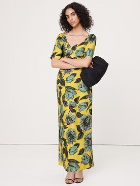 Banana Republic LINEN SWEETHEART MAXI DRESS Size 14 NWT